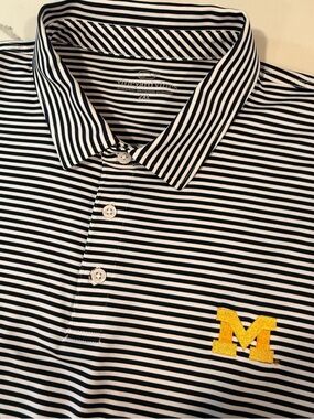 Michigan Wolverines mens Vineyard Vines Polo Shirt Mens 2XL Blue Striped FLAWED